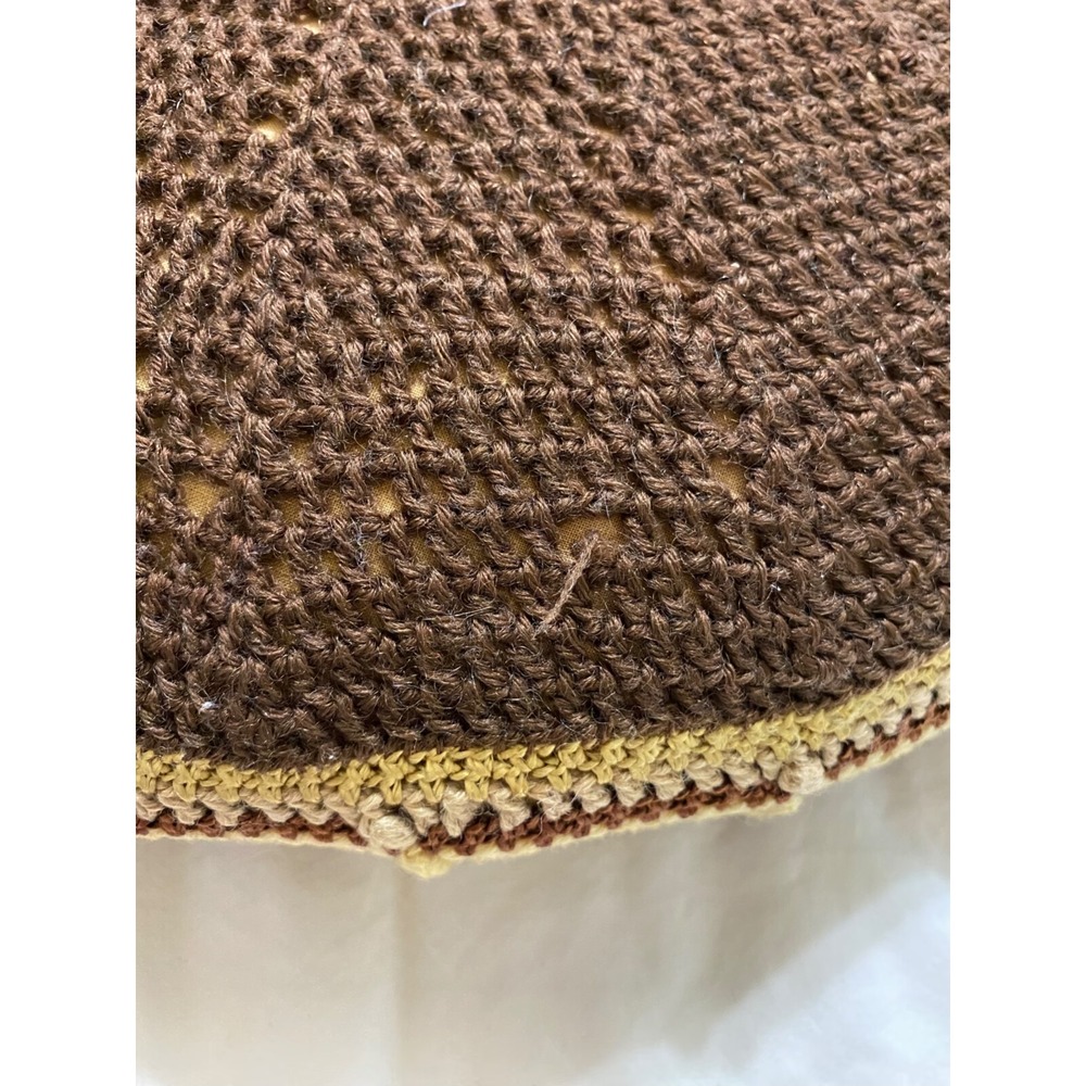 Crocheted Throw Pillow MCM Browns Beige Vtg 70s Look Round Meditation - Picture 7 of 10